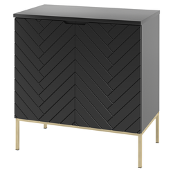 ASPEN-08 - Waschbeckenunterschrank mit 2D Platte 80 cm in Mattschwarz Set-1 mit Goldener Basis