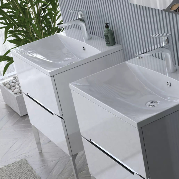 Oristo 80 cm Waschtischunterbau SILVER UNI Hochglanz Weiß Chromleisten Hochglanz
