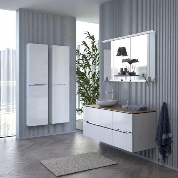 Oristo 80 cm Waschtischunterbau SILVER UNI Hochglanz Weiß Chromleisten Hochglanz