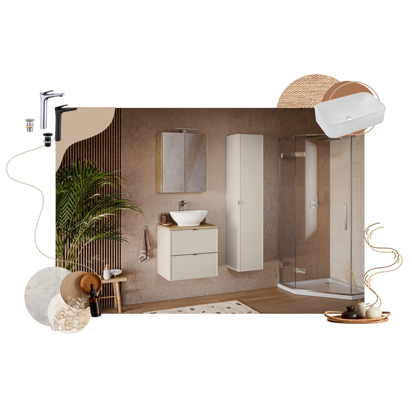 Schrank Bella Cashmere 120 cm mit Arbeitsplatte und Waschbecken SMILE