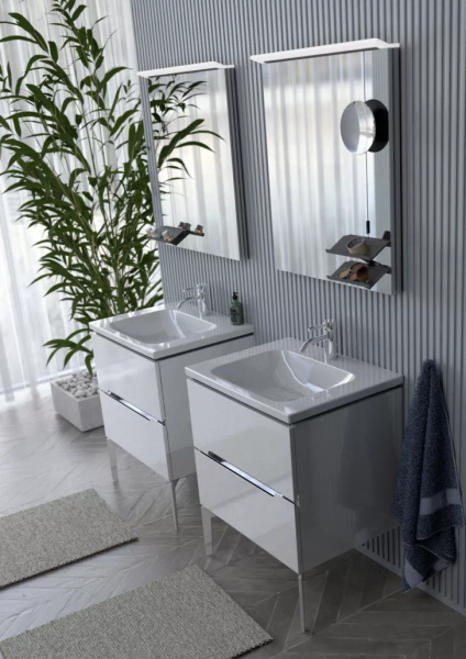 Oristo 80 cm Waschtischunterbau SILVER UNI Hochglanz Weiß Chromleisten Hochglanz