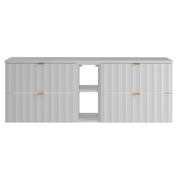 ARCOS-06 - Waschtischschrank mit Arbeitsplatte und Regal 4S 140cm Weiß Matt Set-7
