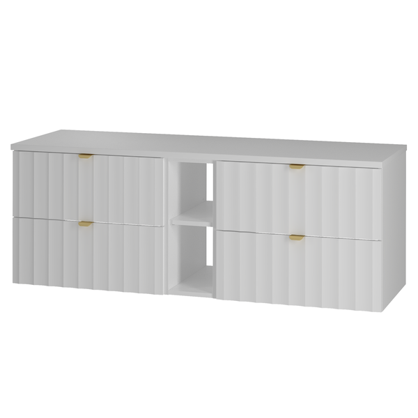 ARCOS-06 - Waschtischschrank mit Arbeitsplatte und Regal 4S 140cm Weiß Matt Set-7