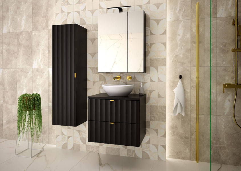 ARCOS-06 - Waschtischunterbau mit 2 Schubladen 60 cm Schwarz Matt Set-1