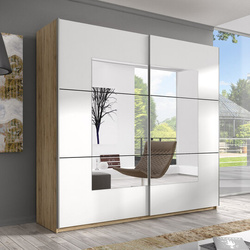 Beta Kleiderschrank mit 2 Türen und Spiegeln 200 cm San Remo Hell / Weiß
