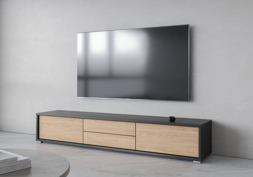 Frida – TV-Kommode 2D2S Anthrazit matt Eiche geölt