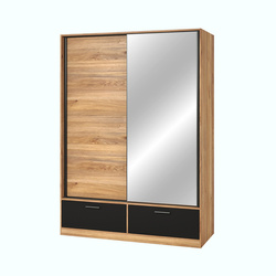 Beta – 2D2S Kleiderschrank mit Spiegel in Mattschwarz Mauvella Eiche