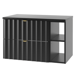 ARCOS-06 - Waschtischunterschrank mit Arbeitsplatte und Regal 2S 80 cm Schwarz Matt Set-4